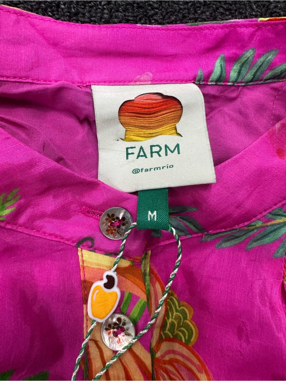 Farm Rio Women's Pink Delicate Fruit Garden Mini Shirt Dress Size M No Belt- NWT - Picture 2 of 8